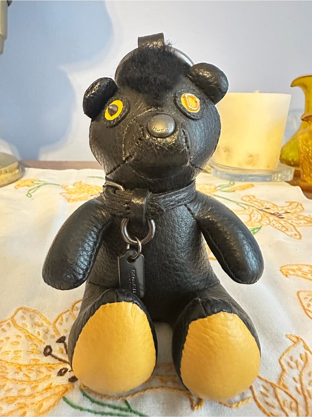 Coach Outlaw Teddy Bear Leather Bag Charm Keychain Black Limited Edition